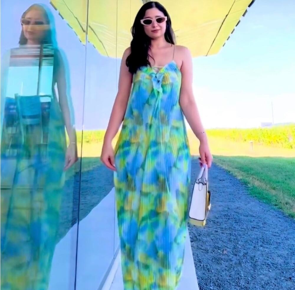 ZARA PRINTED TULLE DRESS BLUE / GREEN